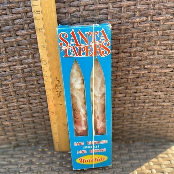 VINTAGE Yuletide Santa Taper Candles Box Set of 2 Hand Decorated Christmas - Picture 4 of 5